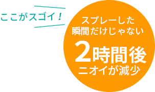 スプレーした瞬間だけじゃない！２時間後でもニオイが減少！