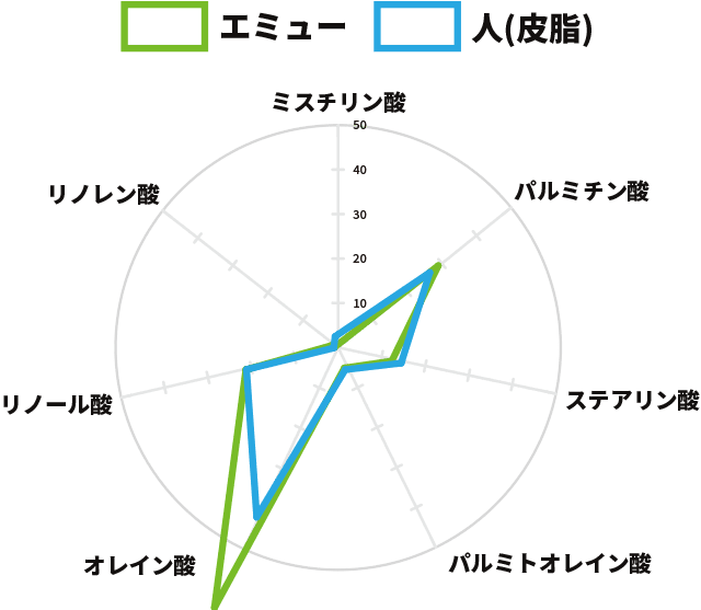 エミューと人の皮脂の比較